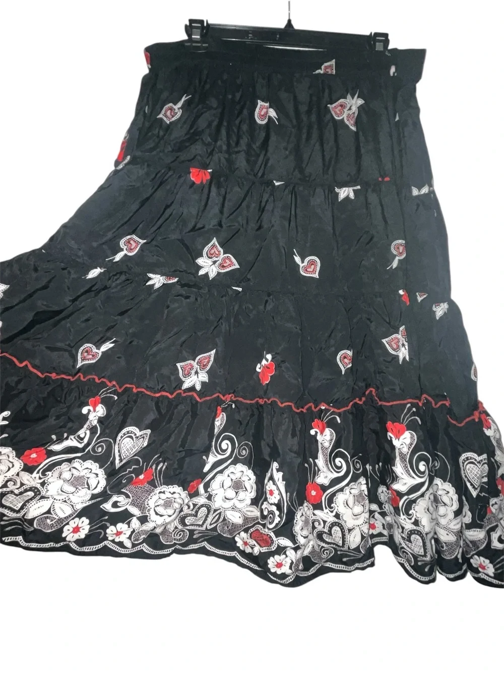White Stag Black Maxi Skirt with Red & White Embroidered Floral Trim - Picture 9 of 9
